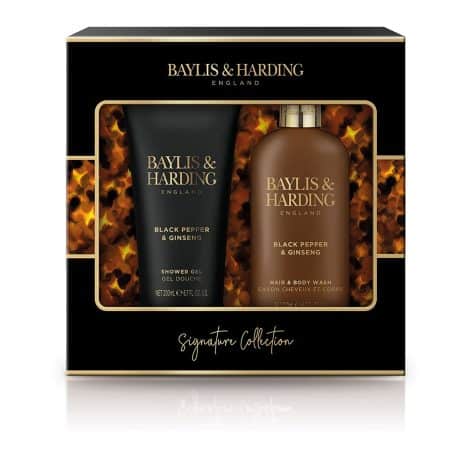 Baylis & Harding’s Vegan-Friendly Black Pepper & Ginseng Bathing Duo Luxury Gift Set.