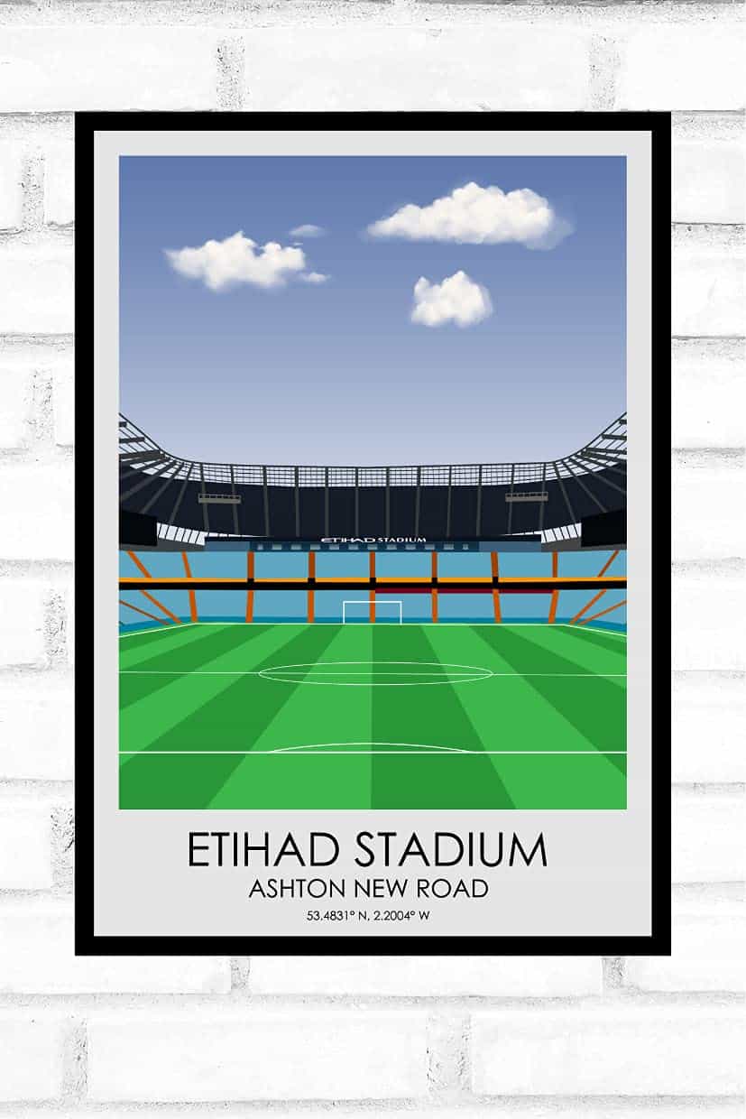 Hewson's Gifts Manchester City Football Stadium Print Ethiad Stadium - Gift Present For Football Fan - Gift For Dad, Brother, Son - Football Gift (Man City - A4 Size)