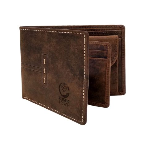 Modern Dark Brown Leather Wallet for Men by Rustic Town – Stylish RFID Blocking Coin Purse, One Size – Perfect Designer Gift.