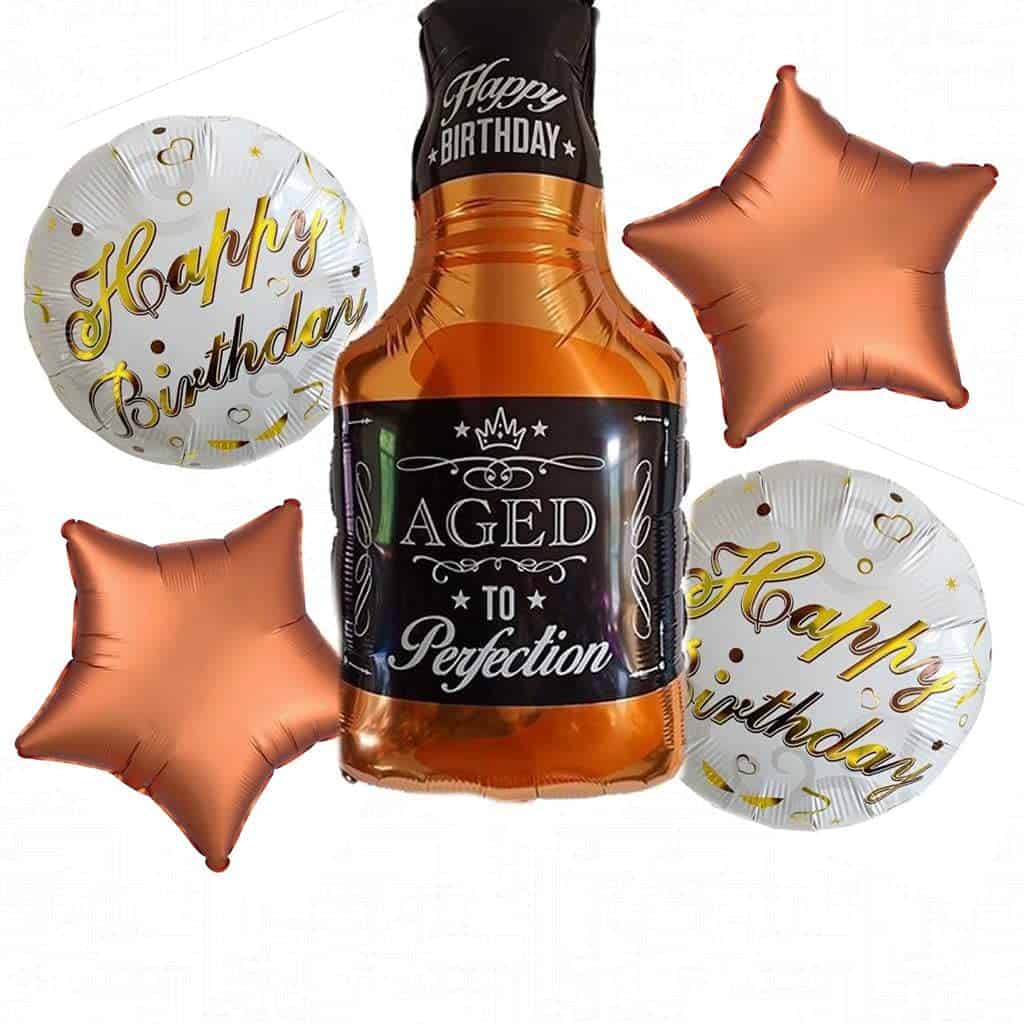 HIGHLAND 5 Pcs Whiskey Bottle Foil Balloon - Aged to Perfection Happy Birthday Balloon Decoration for Men – Vintage Birthday decoration for men