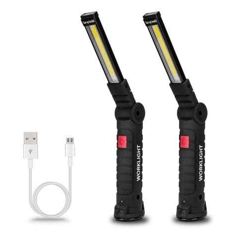 Lmaytech LED Work Light Flashlights – Perfect Gift for Men, Dad, Handyman – 2 Pack, Rechargeable, 360° Rotation.