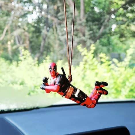 Fun and quirky Deadpool-themed car accessories for a unique touch to your rear view mirror! Perfect as a gift.