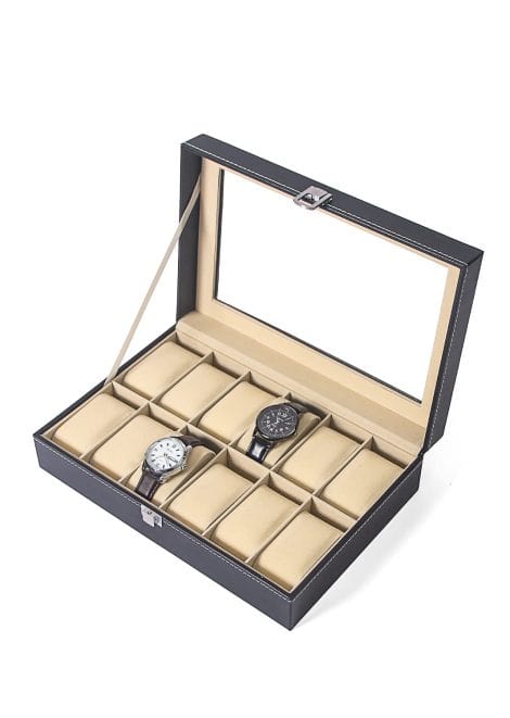 Black Watch Travel Case with 12 Grids for Men, the Ausalivan Watch Storage Box