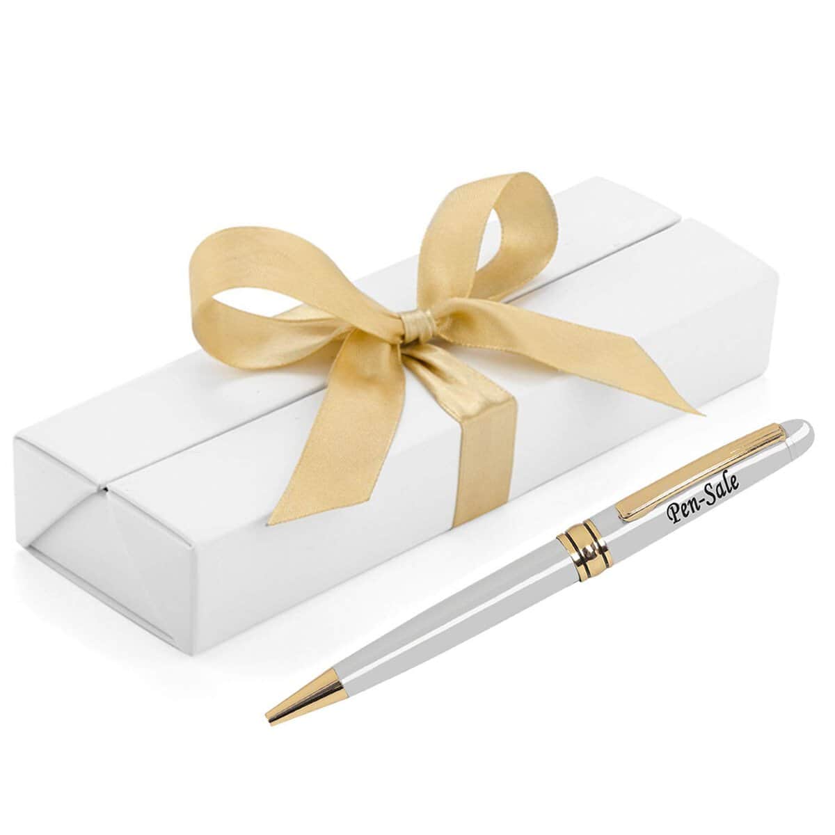 Paul Clover Personalised Engraved Ballpoint Pen In A Gift Box - Personalised Gifts For Anniversary Or Any Gift Idea, Gifts For Men, Gifts For Woman - Enter Your Custom Text (Silver Gold Trim)