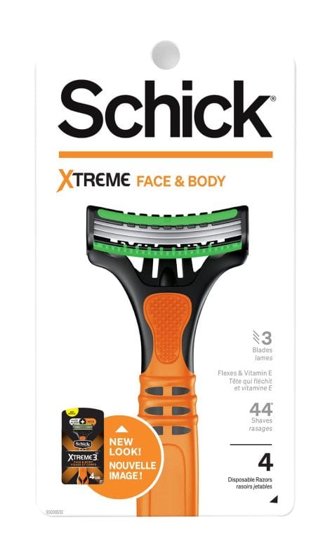 Schick Xtreme 3 Disposable Razors for Men, 8 Pack, for face and body grooming.