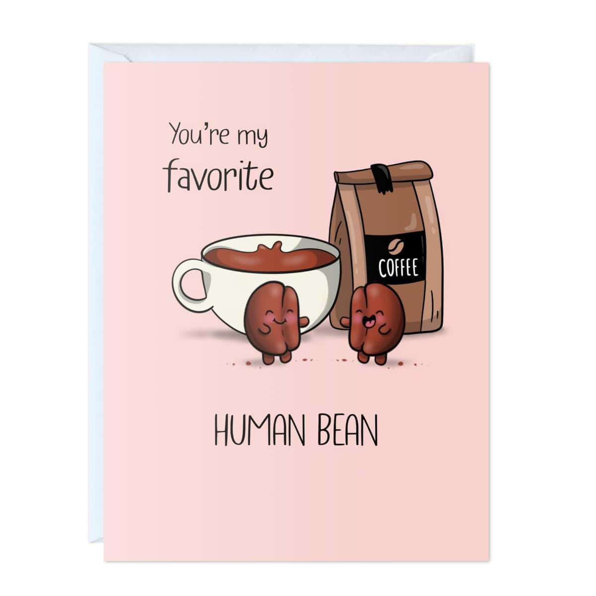 Aly Lou Coffee Cards for Anniversary Birthday Mother's Day, for Friends Boyfriend Girlfriend Wife Husband, Cute Kawaii Greeting Note Cards (My Favorite Human Bean)