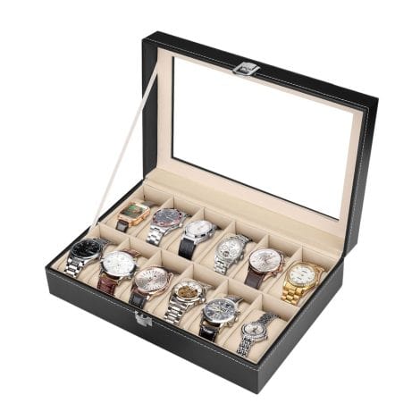 Luxury Black Watch Box Organizer for Men and Women – Display and Store Timepieces (12 Slots).