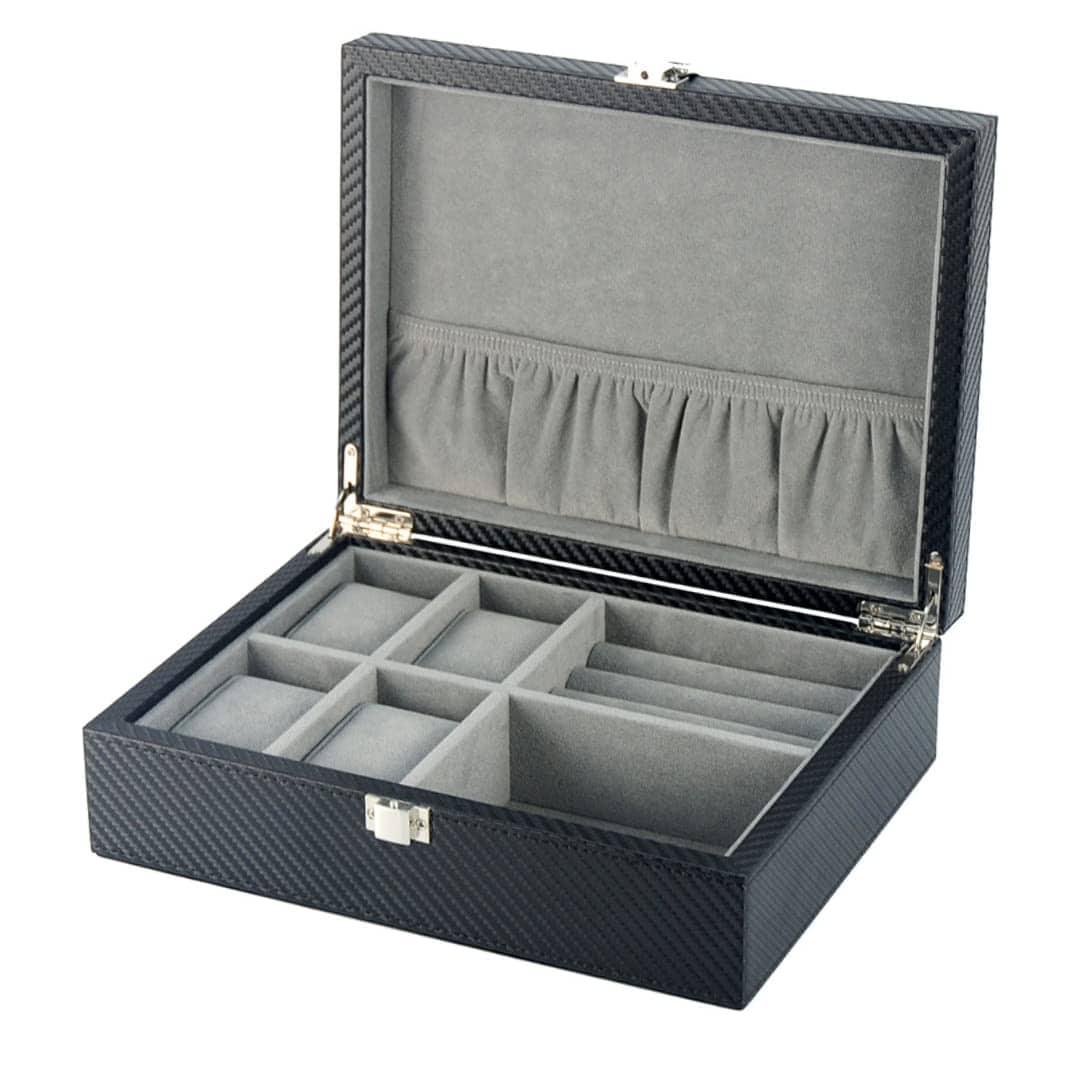 Decorebay Executive Leather Watch, Cufflink Case, Ring Storage Organizer and Jewellery Box for Men (Crow)