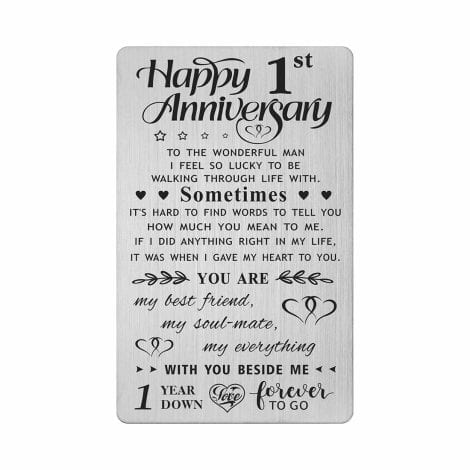 FALOGI Engraved Metal Wallet Card – Happy 1 Year Anniversary Gift for Husband – Men’s Edition.