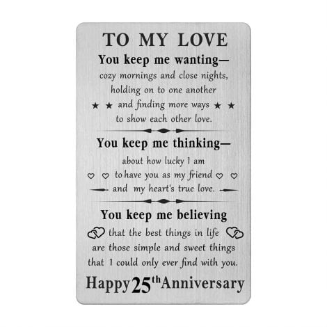 Steel engraved 25th wedding anniversary card to celebrate BAZLJY’s 25 year anniversary. Perfect for him/ her/husband/wife.