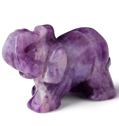 2 inch Purple Amethyst Elephant Figurine – Natural Stone Hand-Carved Statue for Home or Office Décor.