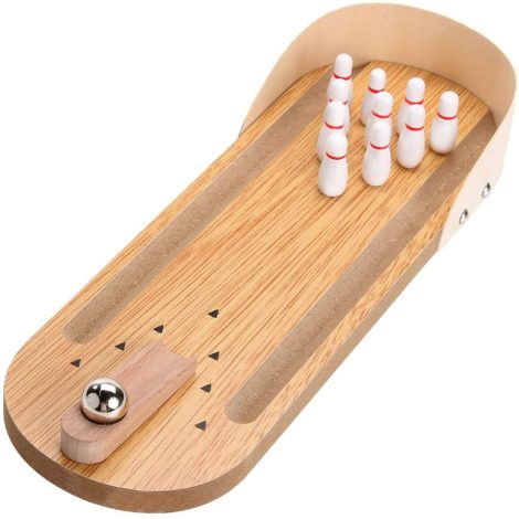 Mini Bowling Game – Compact wooden tabletop arcade for stress relief, fun gifts for all ages.