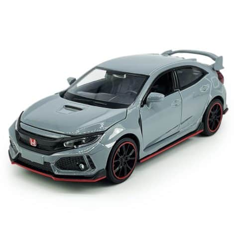 Civic Type R Toy Car – Hatchback Sports Diecast Model, 1/32 Scale Metal Vehicle with Opening Doors and Lights for Boys’ Gifts.