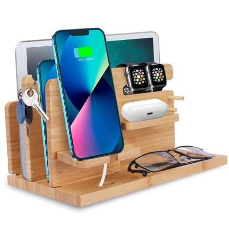 iCozzier Bamboo Docking Station: Device, Key, and Wallet Organizer. Perfect for Birthdays and Anniversaries, ideal Gift for Friends.