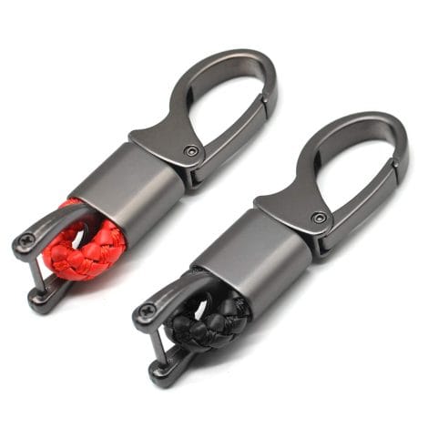 Leather Car Key Fob Keychains – Strong Metal Ring, 2 Pack (Black & Red), 360 Degree Rotatable, and Screwdriver.