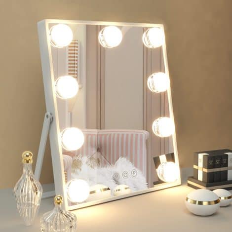 Manocorro Vanity Mirror: Hollywood Makeup Mirror with Lights, Tabletop Lighted Mirror featuring 9 LED lights and smart touch control. Choose from 3 color modes.