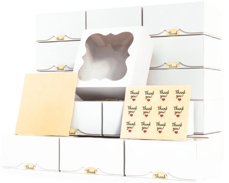 30-pack of sturdy bakery boxes with window – perfect for gifting small cakes, pastries, and treats.