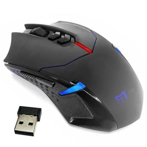 Black SKY-TOUCH Wireless Gaming Mouse: Silent Click, Comfort Grip, 2400 DPI, Programmable Buttons, Backlit, 7-Button Design.