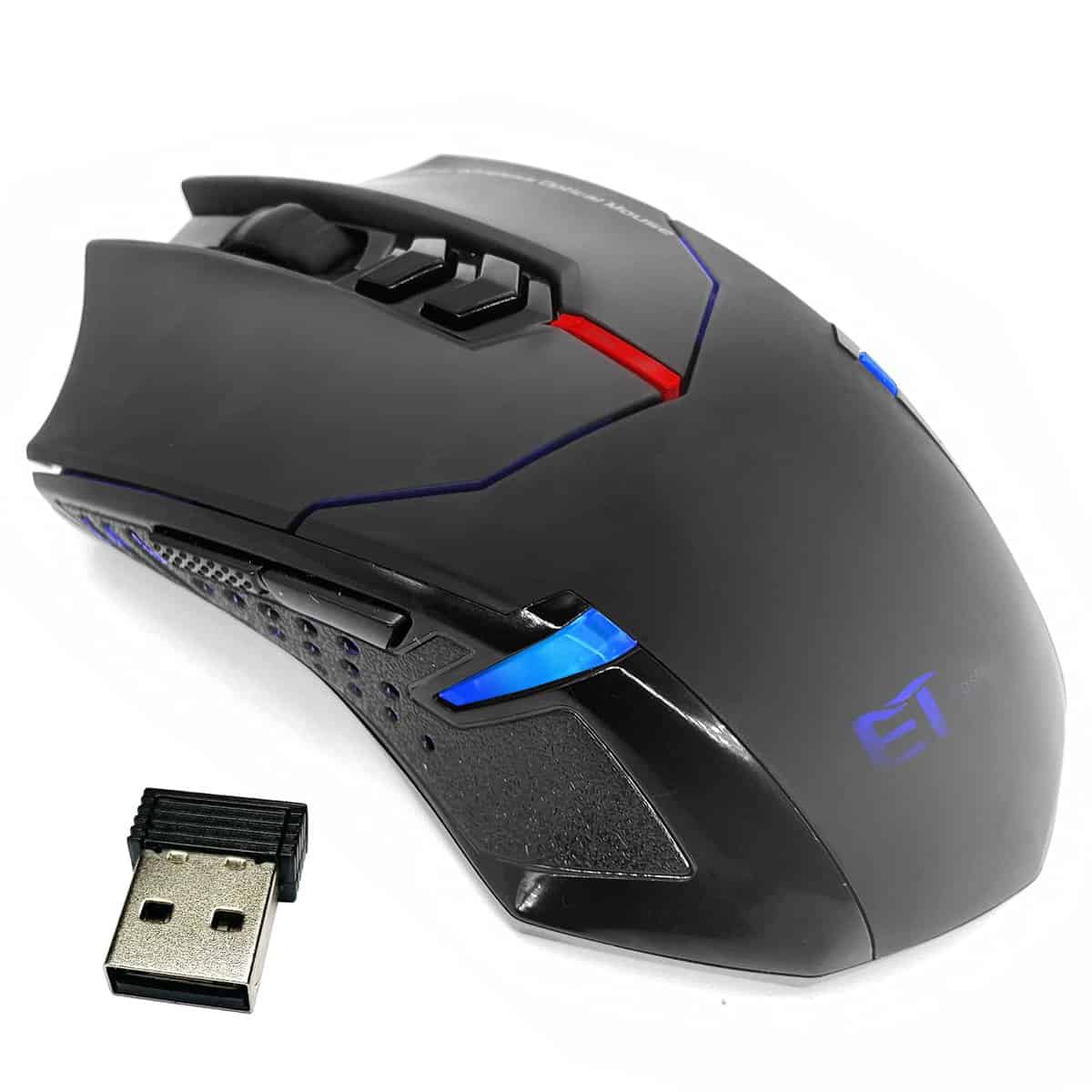 SKY-TOUCH Wireless Gaming Mouse with Unique Silent Click, Ergonomic Grips, 2400 DPI, 2 Programmable Side Buttons, Breathing Backlit, 7-Button Design- Black