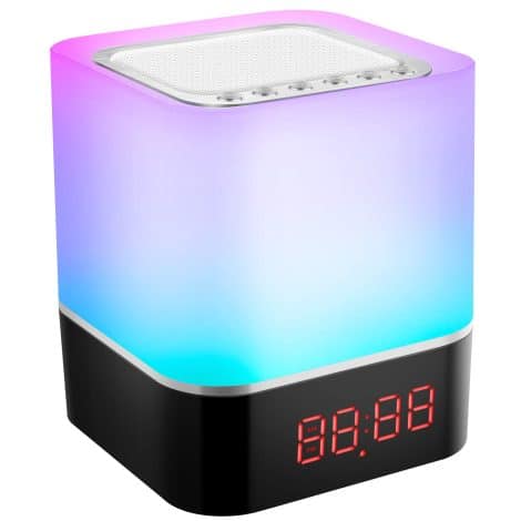 UvBang’s 5-in-1 Bluetooth Speaker Lamp is a portable rechargeable LED light that changes colors, plays music, and serves as an alarm clock. Perfect as a gift for all ages.