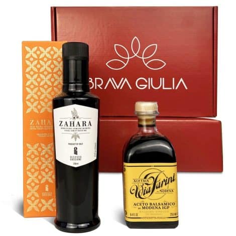 Italian Gourmet Box: Brava Giulia Selections | Aged Modena Balsamic Vinegar and Imported Zahara Olive Oil.