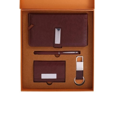 Valentine’s Combo Set for Him – includes Diary, Pen, Card Holder, and Keychain (Brown)