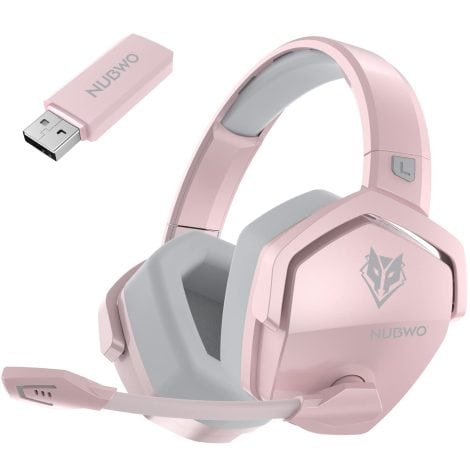 Pink NUBWO G06 Gaming Headset: Dual Wireless, PS5, PS4, PC, Mobile, Switch compatible – long battery life.