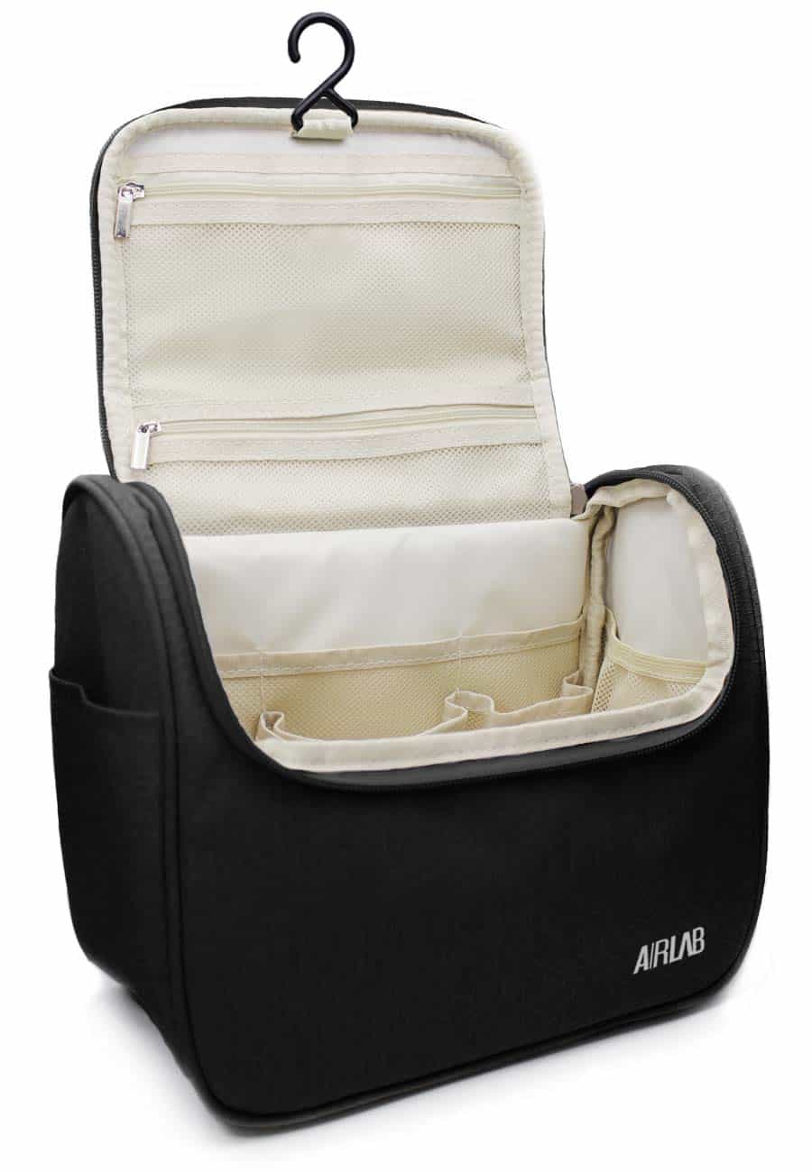 Hanging Toiletry Bag, Airlab Large Cosmetic Bag with Handle and Hook, Travel Toiletry Organizer for Men and Women, Size: 9.45 x 7.65 x 5 inch, Black