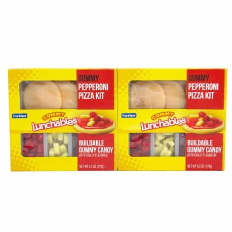 Frankford Candy’s Fruit Flavored Gummy Candy Pepperoni Pizza Kit, 2pk, 12.6oz – Kraft Lunchables alternative.