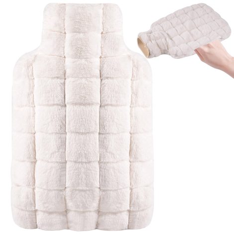 Fluffy Hot Water Bottle by OWOZOI – Cozy 2L Rubber Bag with Soft Furry Cover for Pain Relief. Perfect Gift!