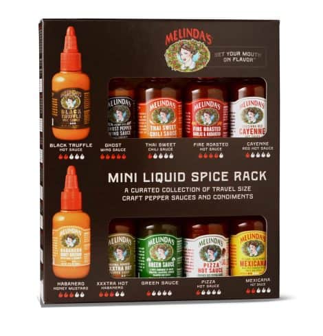 Melinda’s Mini Liquid Spice Rack: Deliciously convenient gourmet hot sauce gift set with various flavors!