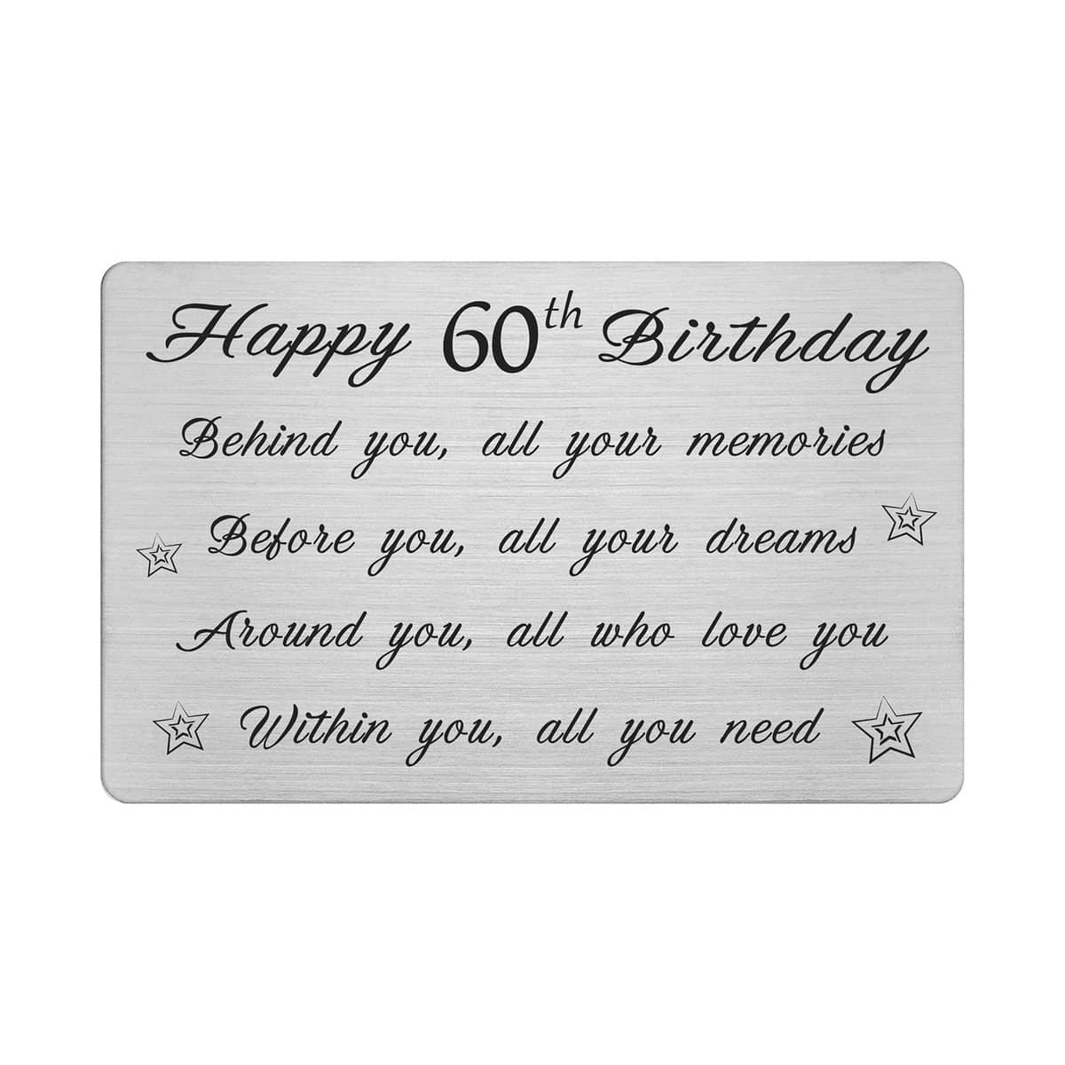 FALOGI Happy 60th Birthday Card - Behind You All Your Memories - 60 Year Old Birthday Gifts for Men Women, Personalised Engraved Wallet Card