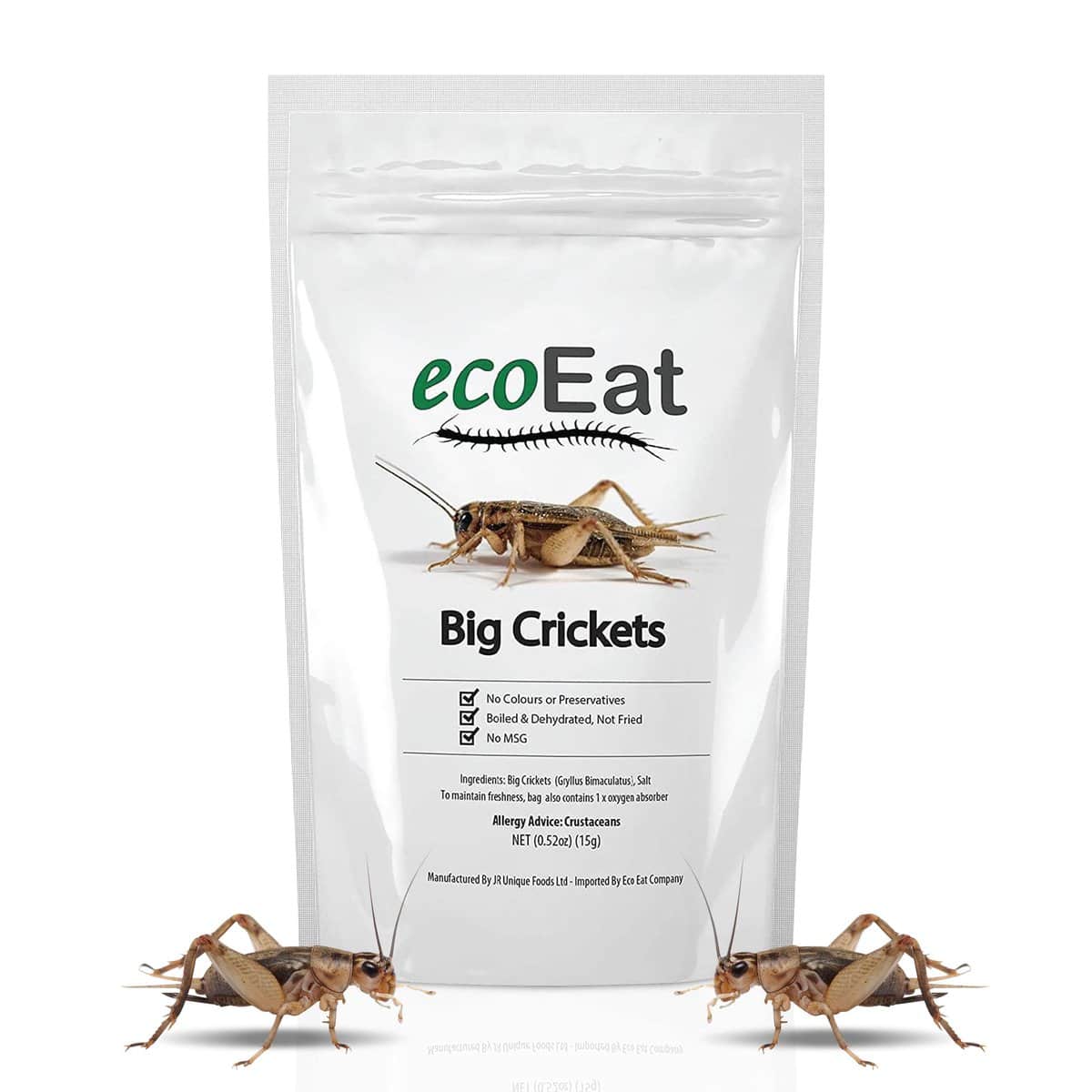 ecoEat Edible Insects Big Black Crickets to Eat – Edible Bugs Edible Dehydrated Crickets - Snack Food Gifts (15g)