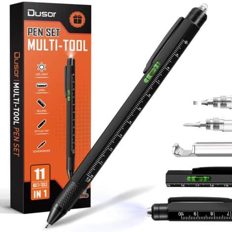 Black 11 in 1 Multitool Pen: Perfect stocking stuffers for men, dads, and husbands who love cool gadgets and tools.