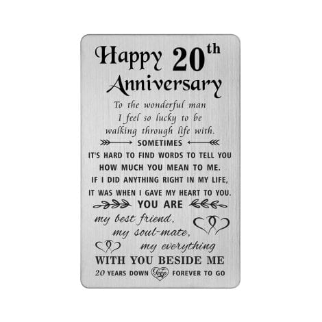 TANWIH Engraved Metal Wallet Insert – Celebrate 20th Wedding Anniversary with Happy Anniversary Card & Gift for Husband.