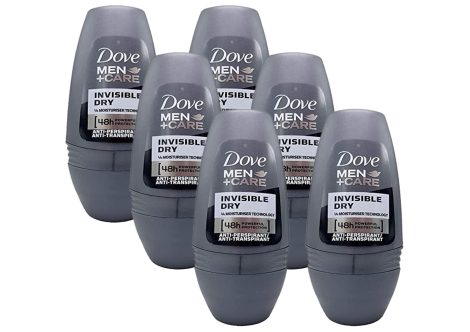 Dove Men + Care Roll-On Antiperspirant Deodorant – Invisible Dry, 6-Pack (50ml each)