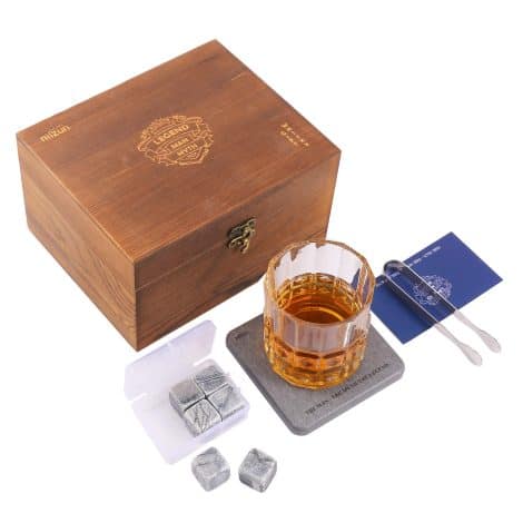 Manly Whisky Set: Includes 6 Whisky Stones, Old Fashioned Glass, Coaster, and Stainless Steel Tong. Perfect for Dad/Husband.