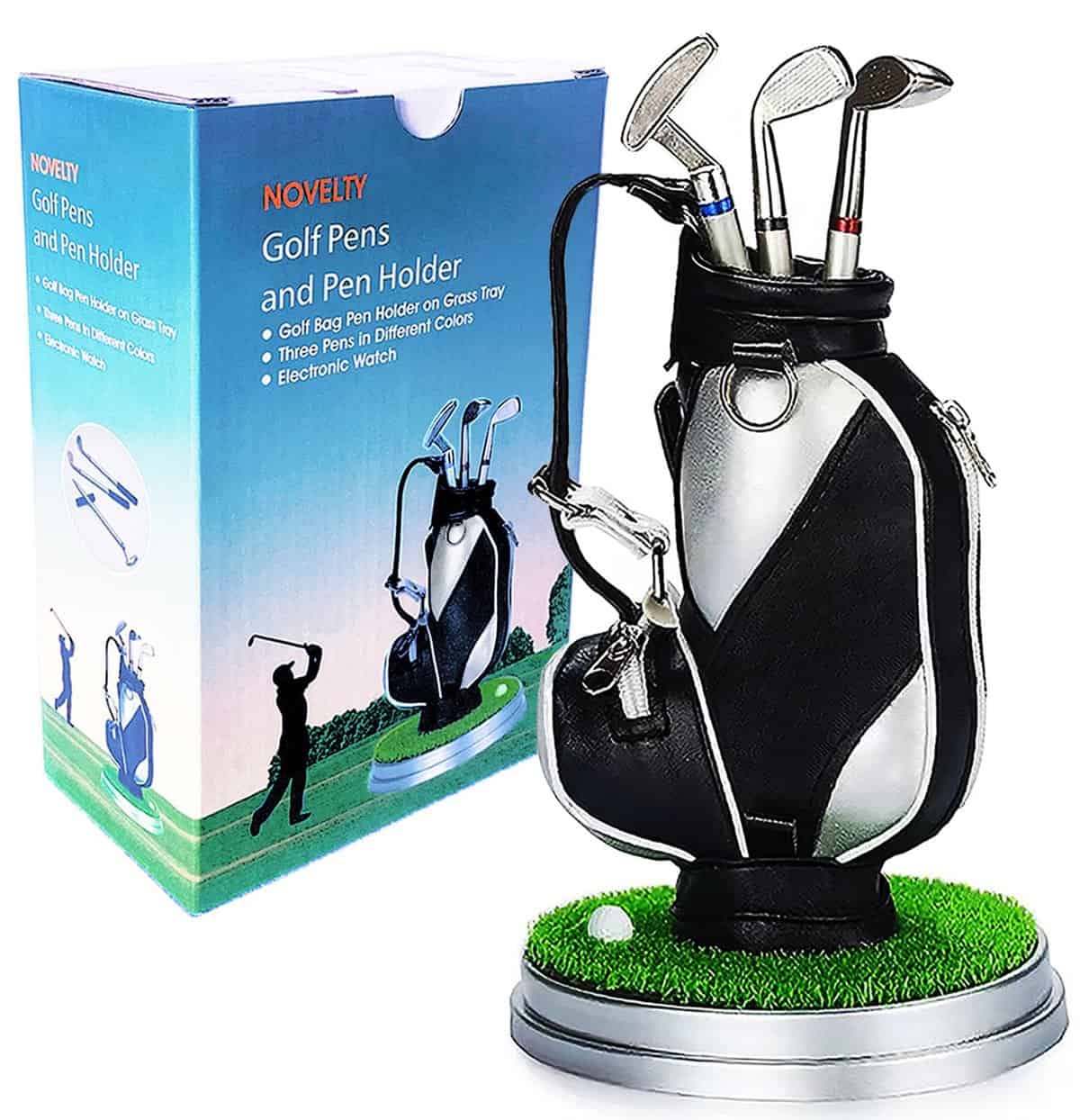 SANTA CASA Golf Pen Holder Gifts for Men Women, Unique Birthday for Dad Boyfriend Boss Coworkers Golfers, Cool Office Gadgets Desk Decor, Mini Golf Pen Cup Holder with 3 Golf Clubs Pens Fun Stocking Stuffers