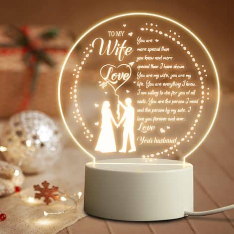 Personalized acrylic night lamp with base – Wife gifts for birthday, engagement, anniversary, Mother’s Day.