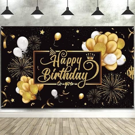 Celebrate with style using the ELECDON Birthday Party Backdrop, featuring a striking black and gold design.