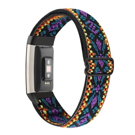 Stretchy Nylon Loop Bracelet by YONWORTH – a comfortable, adjustable replacement band for Fitbit Charge 2 (Aztec Purple Blue).