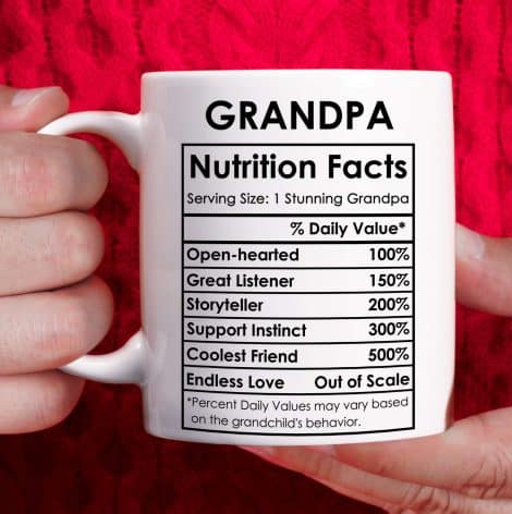 Funny Grandpa Coffee Mug with Nutrition Facts | Best Grandfather Gifts | 11oz Mug for Grandpa