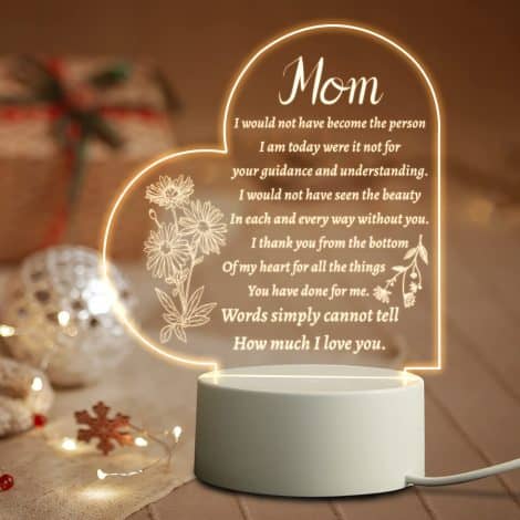 Gifts for Mom – Night Light for Mom’s Birthday, Christmas, Mother’s Day, Thanksgiving. Acrylic Night Lamp for Mom.