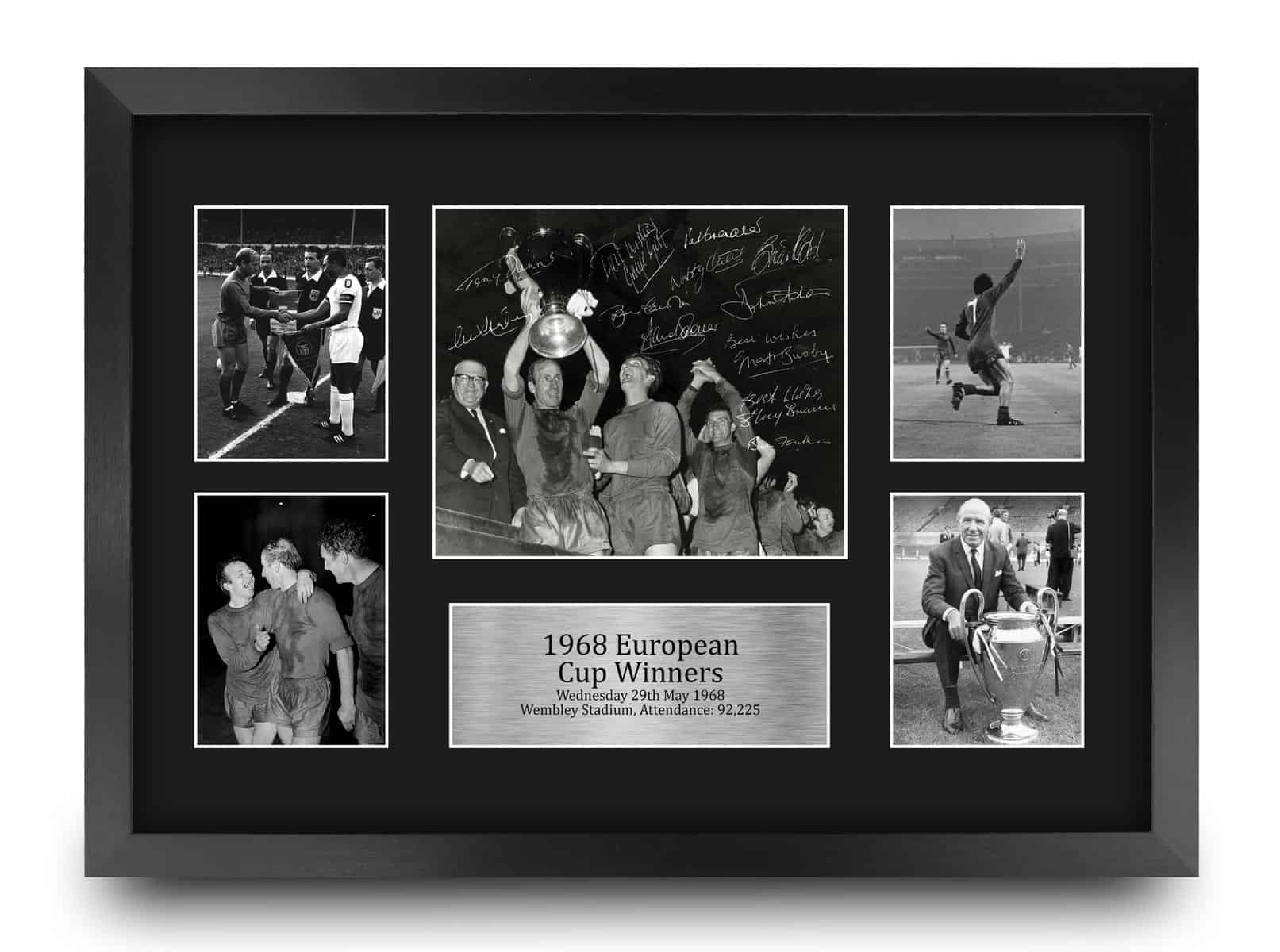 HWC Trading FR A3 Man Utd 1968 UEFA Euro Cup Winners Printed Memorabilia Signed Autograph Display for Football Fans and Supporters - A3 Framed