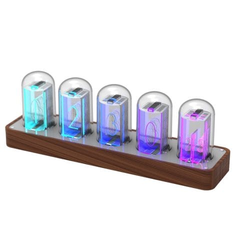 Wooden Retro Digital Desk Clock with Nixie Tube Display, Wi-Fi Time Calibration, Alarm, Decoration for Desk and Bedroom