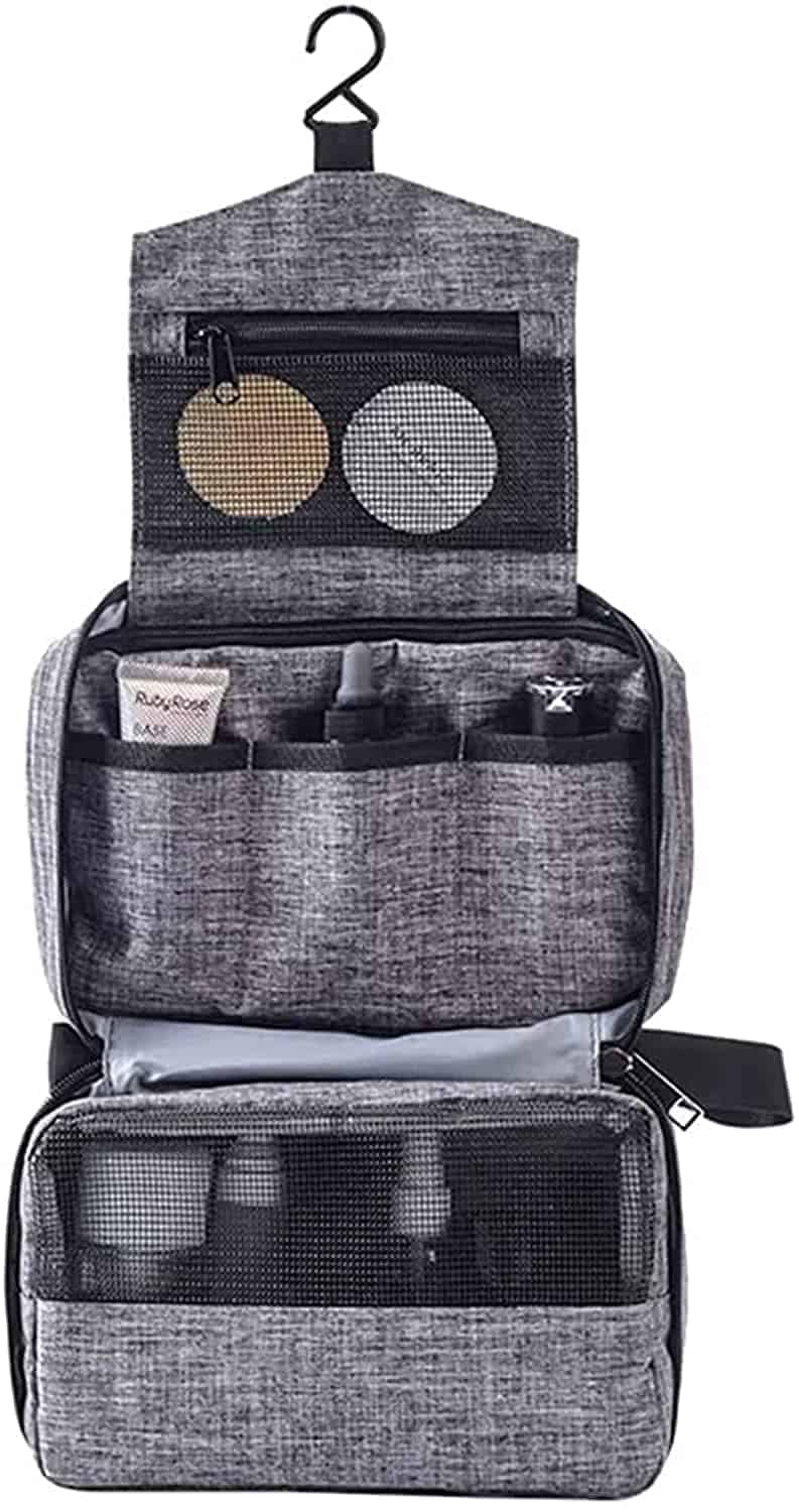 ORiTi Travel Toiletry Bag with Hanging Hook for Men & Women, Large Makeup Organizer, Travel Cosmetic Case for Toiletries, Full-Sized Bottles, Accessories (Grey)