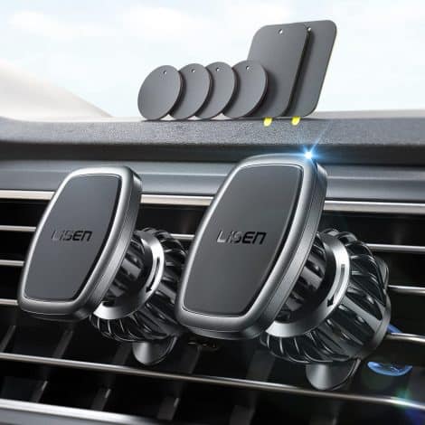 LISEN 2 Pack Magnetic Car Phone Holder: Securely mount your phone on the car vent with this hands-free holder. Compatible with various iPhone and Samsung models.