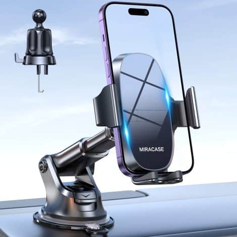 Miracase Mobile Phone Holder for Your Car, Fits Dashboard, Air Vent, and Windshield. Compatible with iPhones, Samsung, Xiaomi, Google, and More.