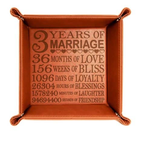 Kate Posh – 3rd Anniversary Engraved Leather Tray, Perfect Gift for Couples on the 3rd Wedding Year.