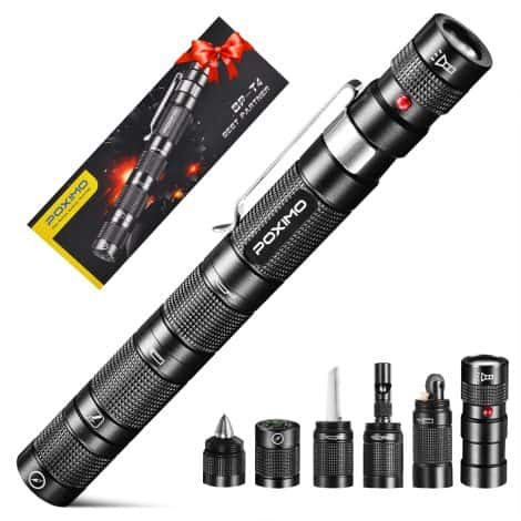 POXIMO EDC 6-in-1 Survival Tool: Flashlight, Lighter, Glass Breaker, Whistle, Cutter, Compass. Perfect gift for men!